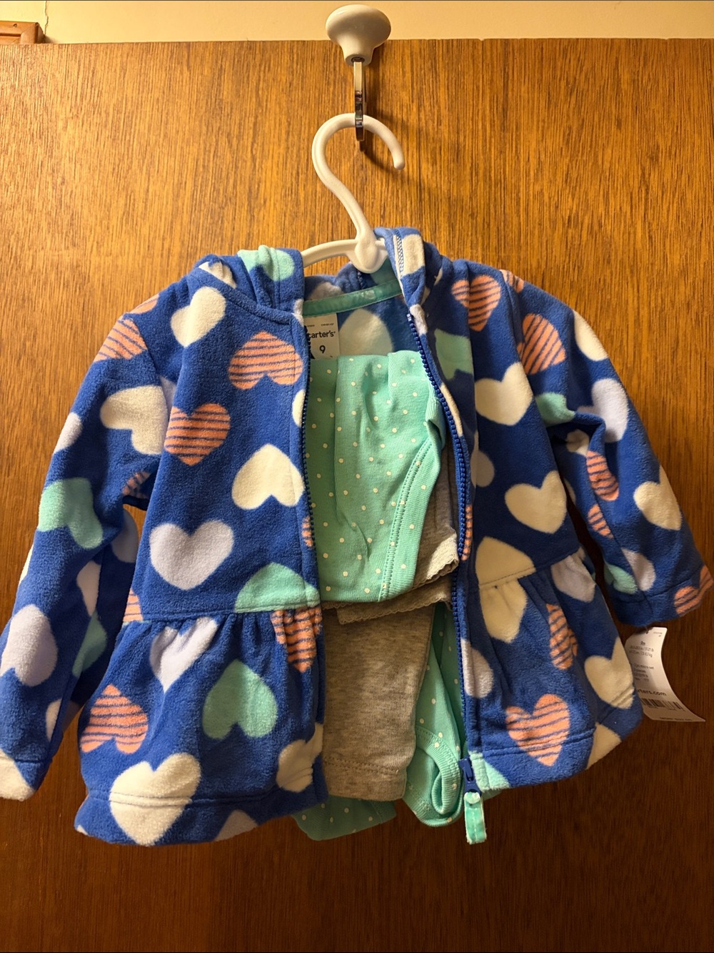 Carter's Blue Baby Microfleece Set with Pastel Hearts